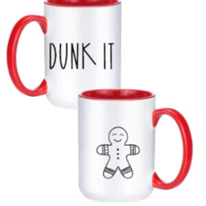 "Dunk It" 🍪 Red & White Mug with Gingerbread Man – 15oz Ceramic